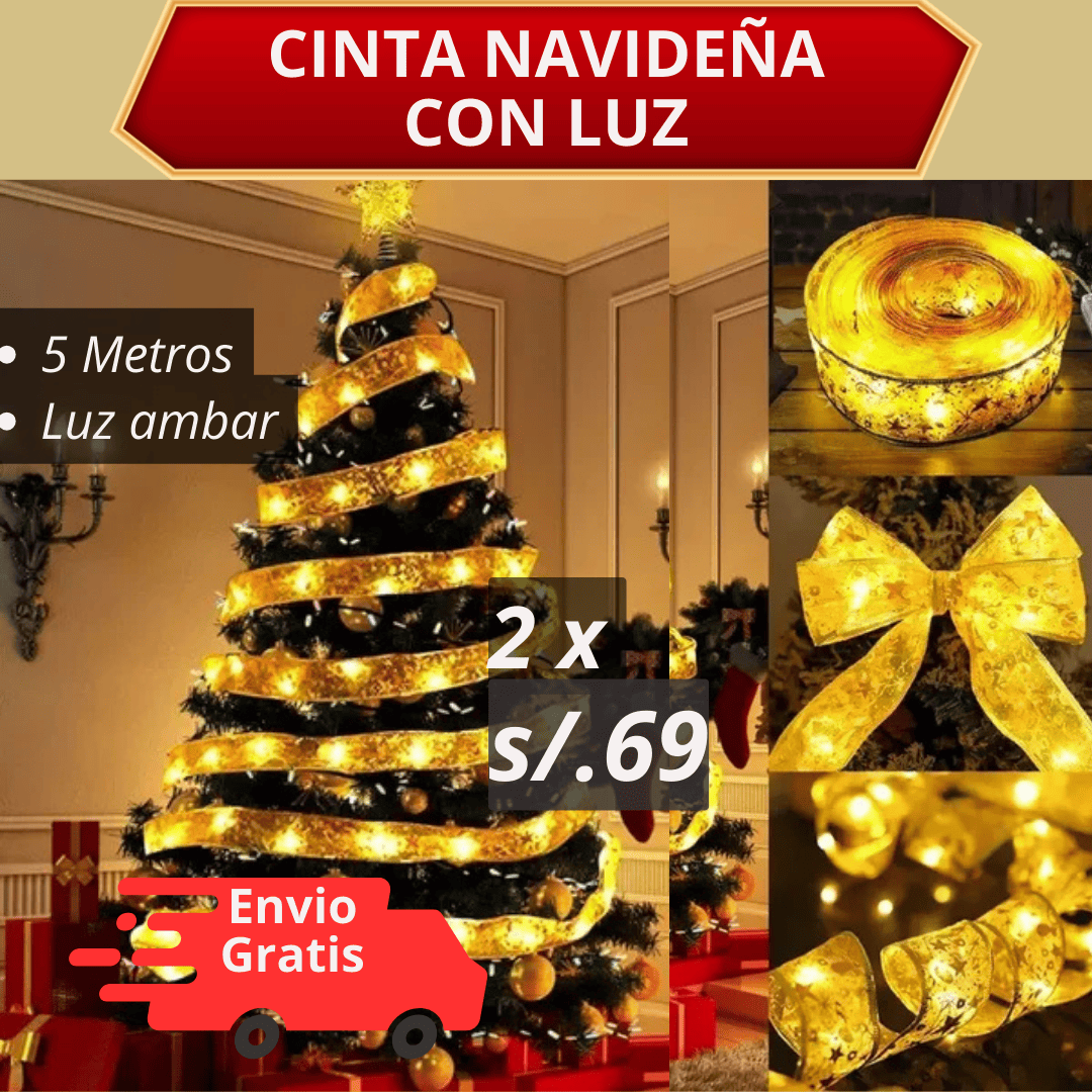 CINTA NAVIDEÑAS CON LUZ LED AMBAR 5 METROS