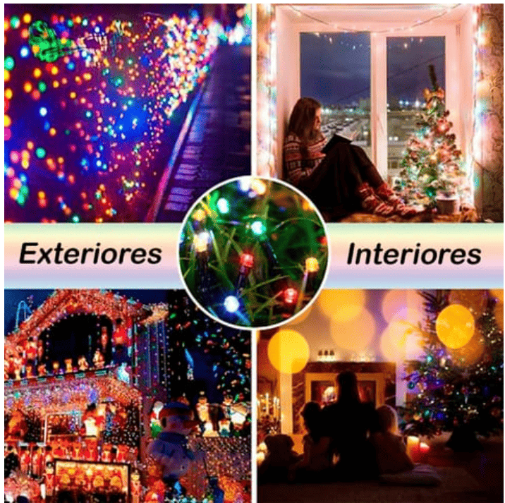 2 LUCES LED NAVIDEÑAS CON PANEL SOLAR 10 METROS