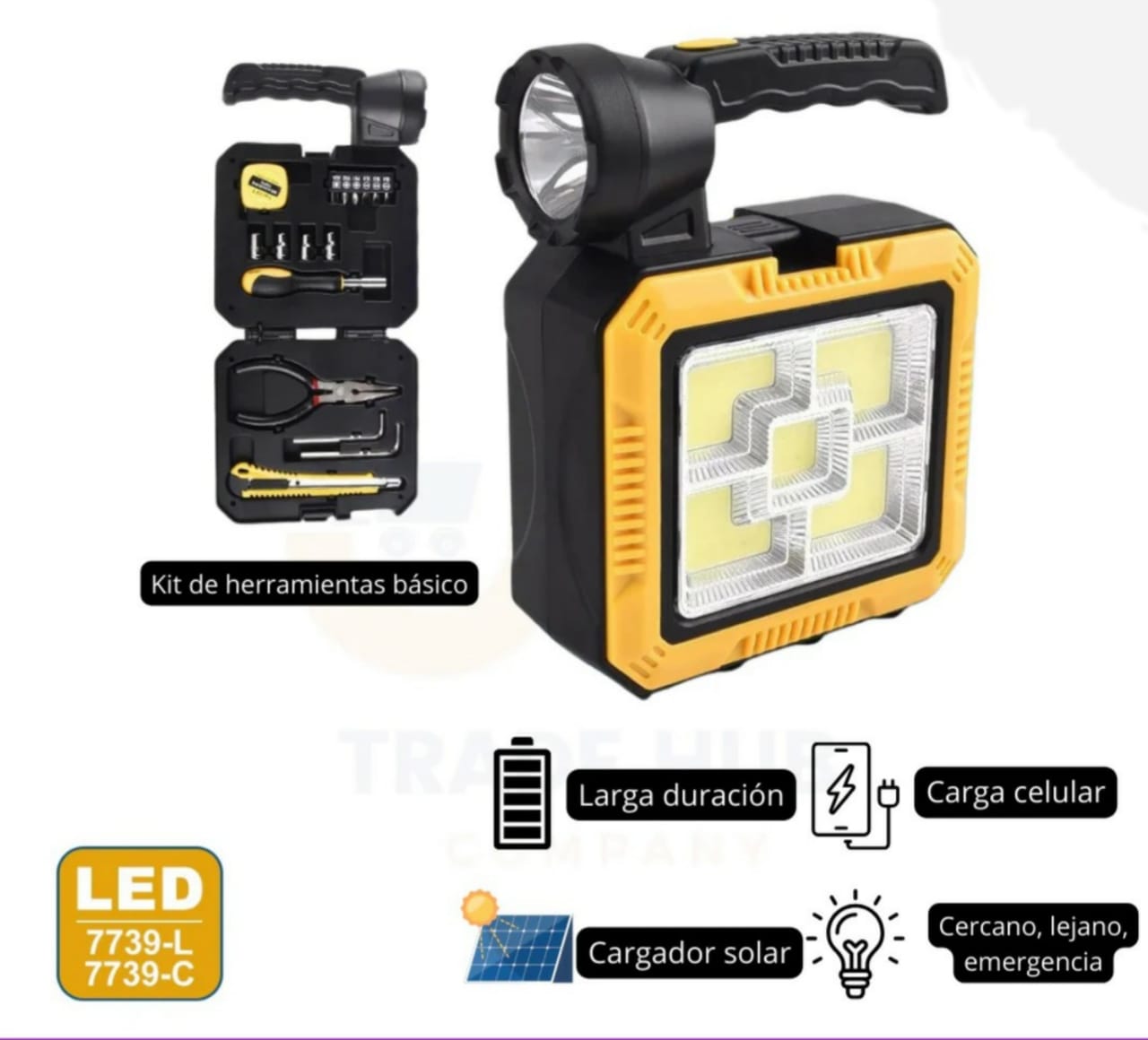 LAMPARA LINTERNA SOLAR LED PORTATIL + KIT DE HERRAMIENTAS